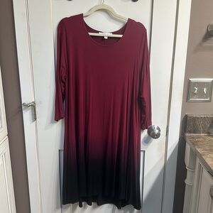 KAREN by KAREN KANE. Burgundy and Black Ombre Swing Dress. 3/4 sleeves. Size XL